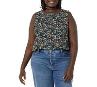 Amazon Essentials Women's Regular-Fit Sleeveless Crew Neck Layering Tank Top, Black Ditsy Floral, S