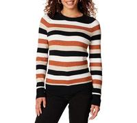 Amazon Essentials Women's Regular-Fit Soft Touch Long-Sleeve Crewneck Jumper, Black Brown Rugby Stripe, XS