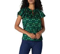 Amazon Essentials Women's Relaxed-Fit Cotton Sateen Flutter Sleeve Blouse, Dark Green Green Birds, L