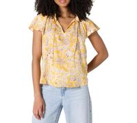 Amazon Essentials Women's Relaxed-Fit Cotton Sateen Flutter Sleeve Blouse, Golden Yellow Multi Folk Floral, M