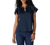 Amazon Essentials Women's Relaxed-Fit Cotton Sateen Flutter Sleeve Blouse, Navy, X-Large