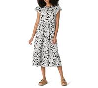 Amazon Essentials Women's Relaxed Fit Cotton Sateen Modest Tiered Midi Dress, Black Ivory Folk Floral, M