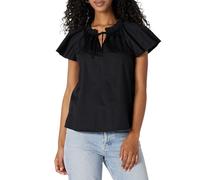 Amazon Essentials Women's Relaxed-Fit Cotton Sateen Ruffle-Neck Long-Sleeve Blouse, Black, M