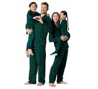 Amazon Essentials Women's Relaxed-Fit Family Matching Soft Flannel Festive Pyjama Sets, Dark Emerald Green Navy Plaid, XL