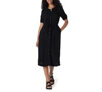Amazon Essentials Women's Relaxed-Fit Half-Sleeve Breathable Button-Front Drawstring Waist Midi A-Line Dress with Pockets, Black, XXL