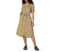Amazon Essentials Women's Relaxed-Fit Half-Sleeve Breathable Button-Front Drawstring Waist Midi A-Line Dress with Pockets, Black Camel Animal Print, M
