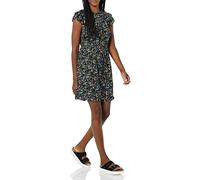 Amazon Essentials Women's Relaxed Fit Lightweight Split Neck Flutter Sleeve Shift Dress, Black Ditsy Floral, XS