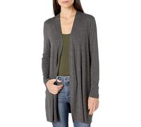 Amazon Essentials Women's Relaxed Fit Long-Line Soft Stretch Jersey Knit Open-Front Cardigan, Charcoal Heather, XL