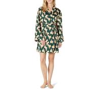 Amazon Essentials Women's Relaxed-Fit Satin Sleep Robe, Dark Green Beige Zebra, XS