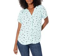 Amazon Essentials Women's Relaxed-Fit Short-Sleeved Woven Blouse, Aqua Blue Poppy, L