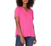 Amazon Essentials Women's Relaxed-Fit Short-Sleeved Woven Blouse, Hot Pink, XS