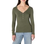 Amazon Essentials Women's Ribbed Knit Long-Sleeved Henley Slim Fit T-Shirt, Olive, S