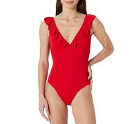 Amazon Essentials Women's Ruffle V-Neck One-Piece Swimming Costume, Bright Poppy Red, 20
