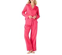 Amazon Essentials Women's Satin Pyjama Shirt and Bottoms Set, Hot Pink, L