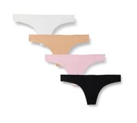 Amazon Essentials Women's Seamless Breathable Underwear for Women Thong, Bonded Stretch, Pack of 4, Black/Camel/Light Pink/White, 20