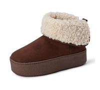 Amazon Essentials Women's Shearling Lined Platform Ankle Boot, Chestnut Brown Microsuede, 12