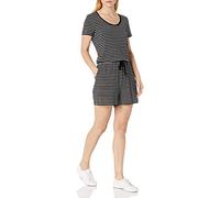 Amazon Essentials Women's Short-Sleeve Scoop Neck Playsuit, Black Stripes, S