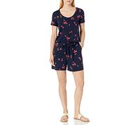 Amazon Essentials Women's Short-Sleeve Scoop Neck Playsuit, Navy Red Tulips, M