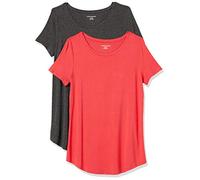 Amazon Essentials Women's Short-Sleeve Scoopneck Tunic, Pack of 2, Charcoal Heather/Red, XS