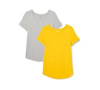 Amazon Essentials Women's Short-Sleeve Scoopneck Tunic, Pack of 2, Light Grey Heather/Golden Yellow, L