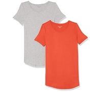 Amazon Essentials Women's Short-Sleeve Scoopneck Tunic, Pack of 2, Light Grey Heather/Tomato Red, L