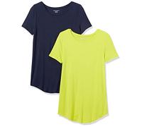 Amazon Essentials Women's Short-Sleeve Scoopneck Tunic, Pack of 2, Navy/Lime Green, XL