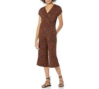 Amazon Essentials Women's Short-Sleeve Surplice Cropped Wide-Leg Jumpsuit with Elastic Waist, Brown Animal Print, XS