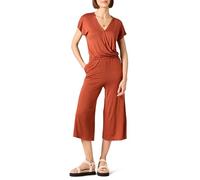 Amazon Essentials Women's Short-Sleeve Surplice Cropped Wide-Leg Jumpsuit with Elastic Waist, Clay, S
