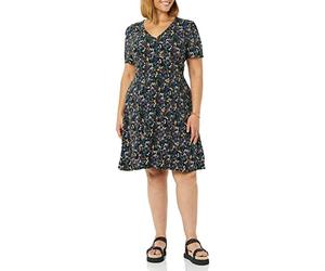 Amazon Essentials Women's Short-Sleeve V-Neck Fit and Flare Floral Jersey Dress, Black Ditsy Floral, S