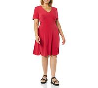 Amazon Essentials Women's Short-Sleeve V-Neck Fit and Flare Floral Jersey Dress, Raspberry Red, L