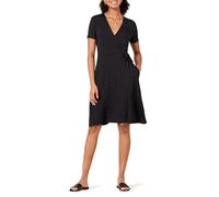 Amazon Essentials Women's Short-Sleeved Polka Dot Faux-Wrap Dress, Black, XL