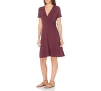 Amazon Essentials Women's Short-Sleeved Polka Dot Faux-Wrap Dress, Burgundy, S
