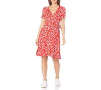 Amazon Essentials Women's Short-Sleeved Polka Dot Faux-Wrap Dress, Melon Orange Flowers, M
