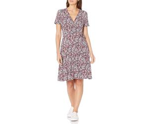 Amazon Essentials Women's Short-Sleeved Polka Dot Faux-Wrap Dress, Navy Ditsy Floral, S