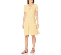 Amazon Essentials Women's Short-Sleeved Polka Dot Faux-Wrap Dress, Yellow Tulips, XS