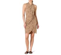 Amazon Essentials Women's Sleeveless Twist Neck Faux Wrap Floral Dress, Light Camel Leopard, S