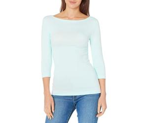 Amazon Essentials Women's Slim-Fit 3/4-Sleeve Boat-Neck T-Shirt, Aqua Blue, XL