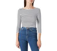 Amazon Essentials Women's Slim-Fit 3/4-Sleeve Boat-Neck T-Shirt, White Stripes, XS