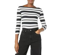 Amazon Essentials Women's Slim-Fit 3/4 Sleeve Solid Boat Neck T-Shirt, Black White Placed Stripe, S
