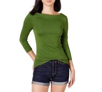 Amazon Essentials Women's Slim-Fit 3/4 Sleeve Solid Boat Neck T-Shirt, Green, L