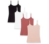 Amazon Essentials Women's Slim-Fit Camisole, Pack of 4, Black/Brick Red/Dusty Pink/White, Large