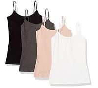 Amazon Essentials Women's Slim-Fit Camisole, Pack of 4, Black/Charcoal Heather/Dusty Pink/White, Medium