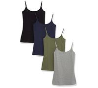 Amazon Essentials Women's Slim-Fit Camisole, Pack of 4, Black/Grey/Navy/Olive, XS