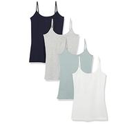 Amazon Essentials Women's Slim-Fit Camisole, Pack of 4, Grey/Navy/Turquoise Green/White, Medium