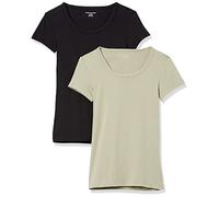 Amazon Essentials Women's Slim-Fit Cap-Sleeve Scoop Neck T-Shirt, Pack of 2, Black/Sage Green, M