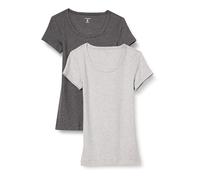 Amazon Essentials Women's Slim-Fit Cap-Sleeve Scoop Neck T-Shirt, Pack of 2, Charcoal Heather/Light Grey Heather, M