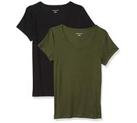 Amazon Essentials Women's Slim-Fit Cap-Sleeve Scoop Neck T-Shirt, Pack of 2, Dark Olive/Black, XXL