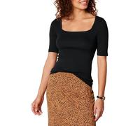 Amazon Essentials Women's Slim-Fit Half Sleeve Square Neck T-Shirt, Black, L