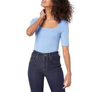 Amazon Essentials Women's Slim-Fit Half Sleeve Square Neck T-Shirt, Blue, S