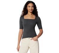 Amazon Essentials Women's Slim-Fit Half Sleeve Square Neck T-Shirt, Charcoal Heather, XS